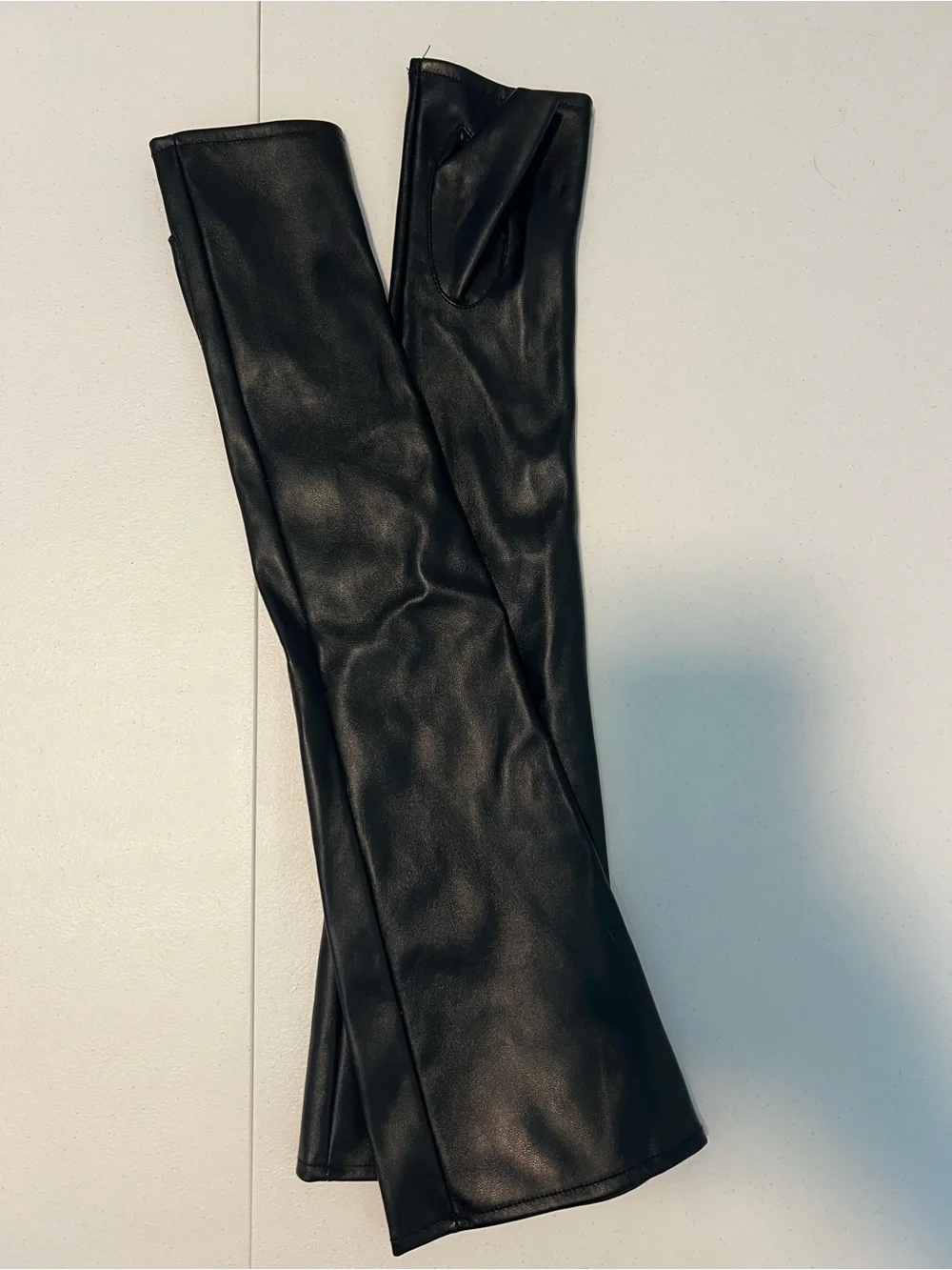 Black Faux Leather Long Gloves - Women